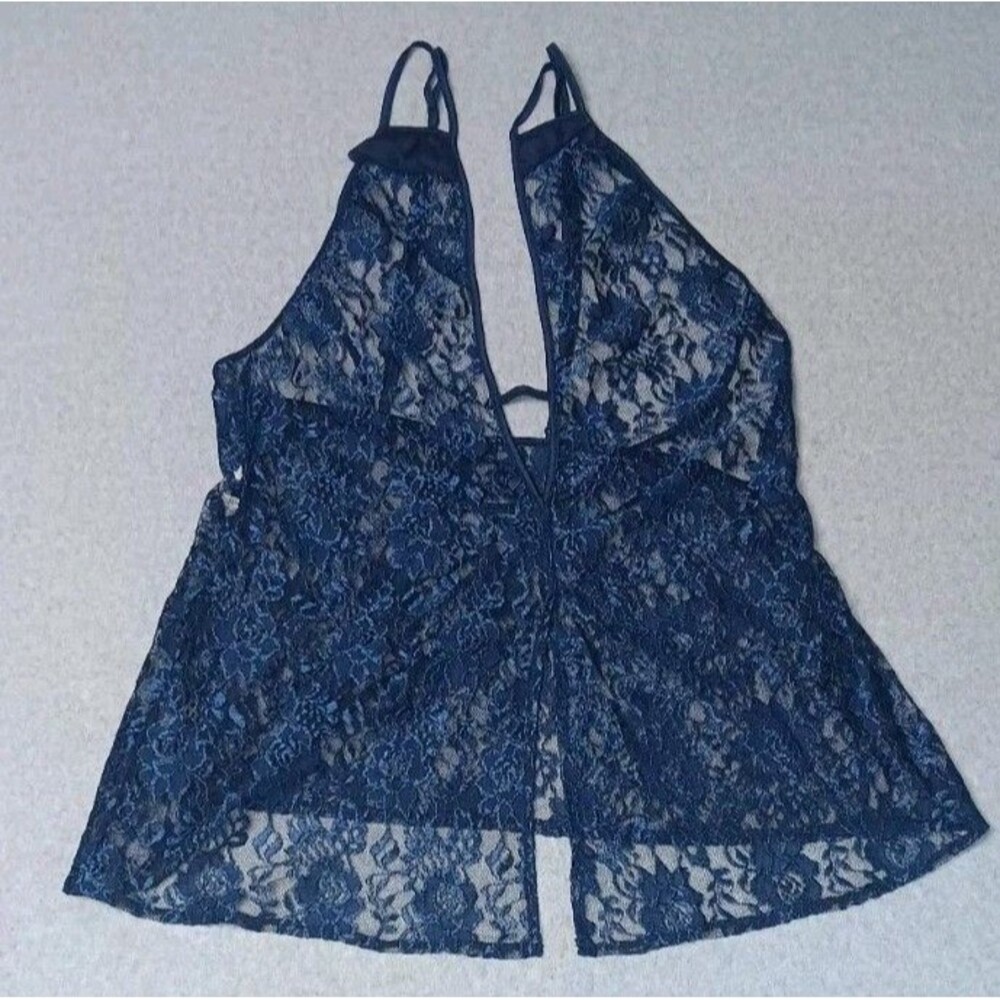Attraction Babydoll Floral Lace Sheer Halter Top L Blue Whimsigoth Dark Fairy